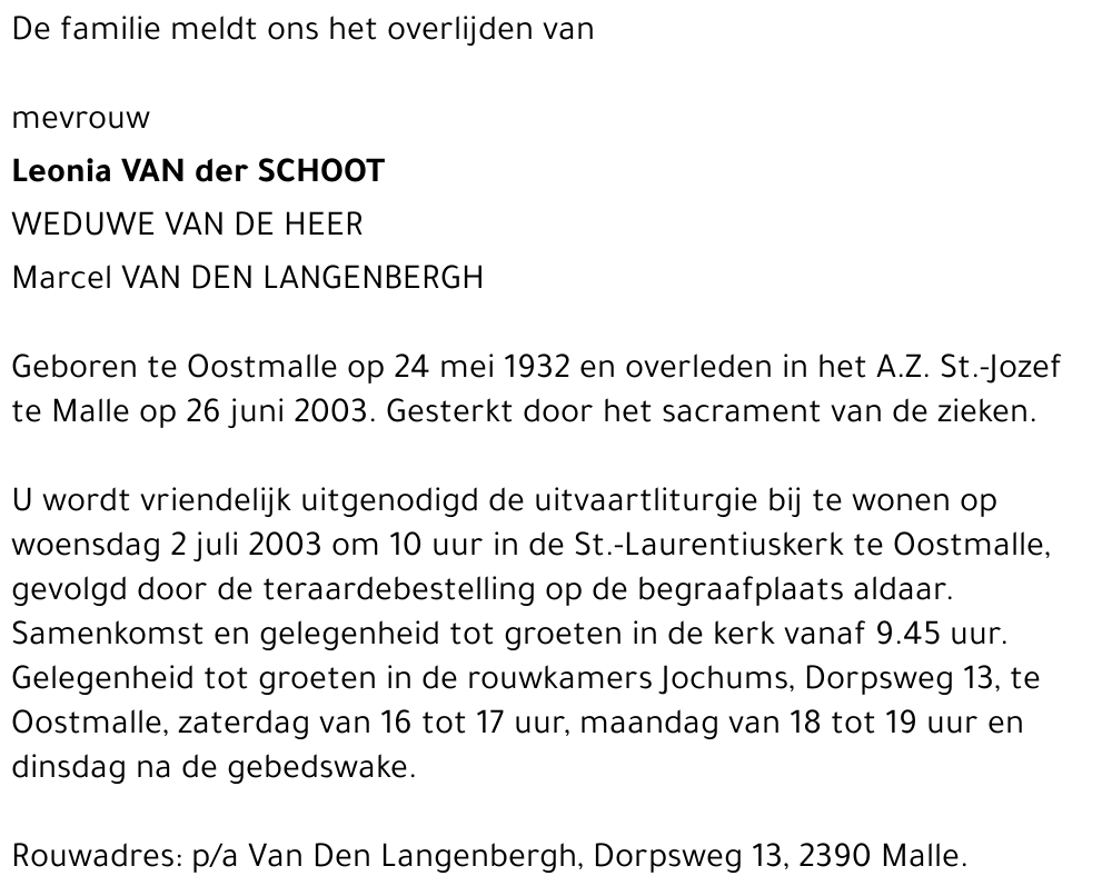 LEONIA VAN DER SCHOOT