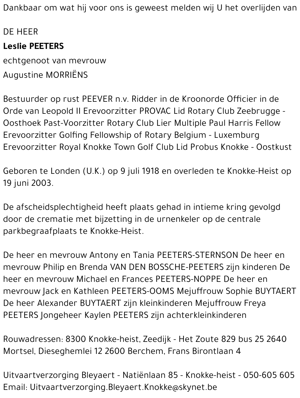 LESLIE PEETERS
