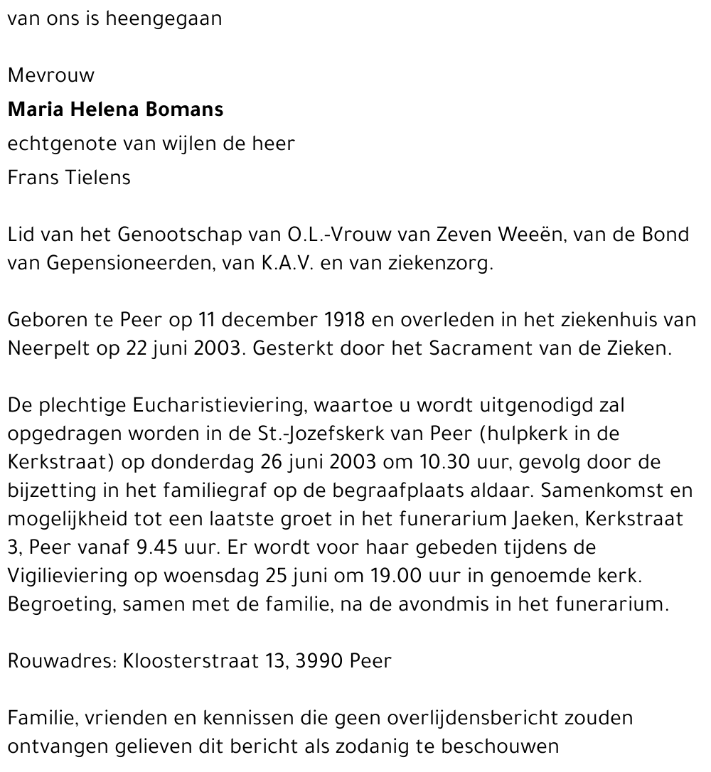 Maria helena Tielens