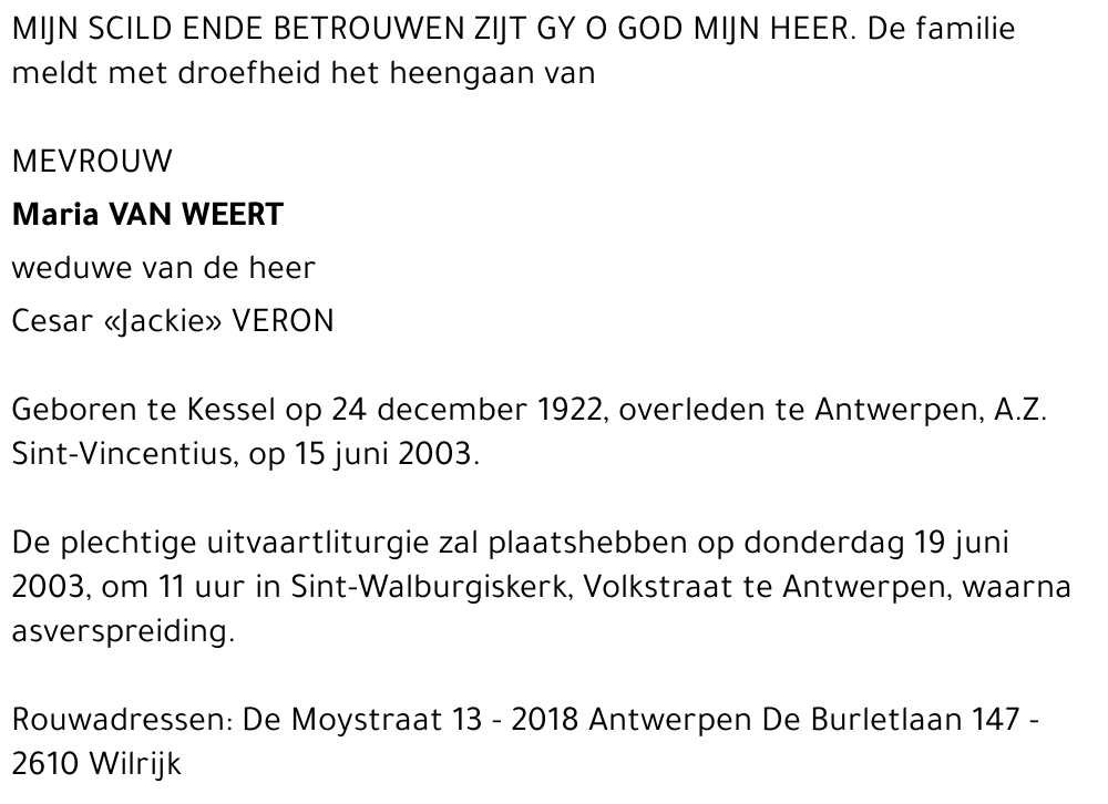 Maria VAN WEERT