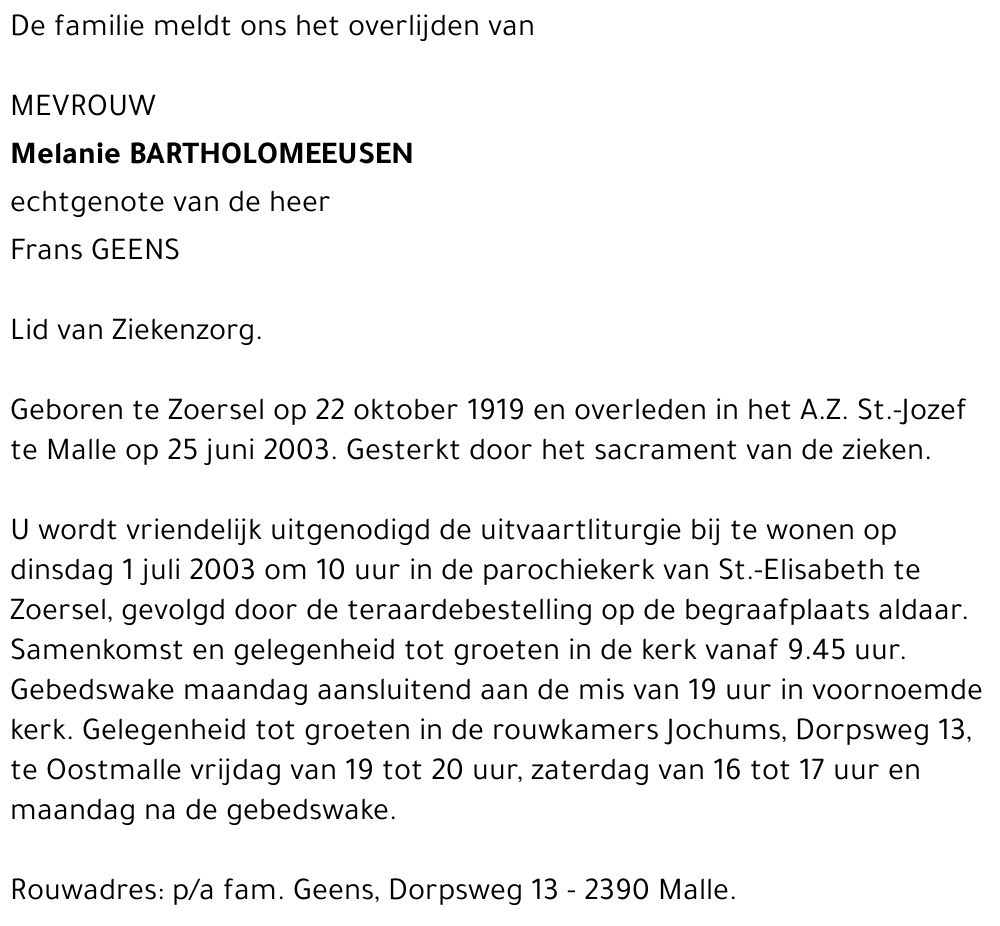 MELANIE BARTHOLOMEEUSEN