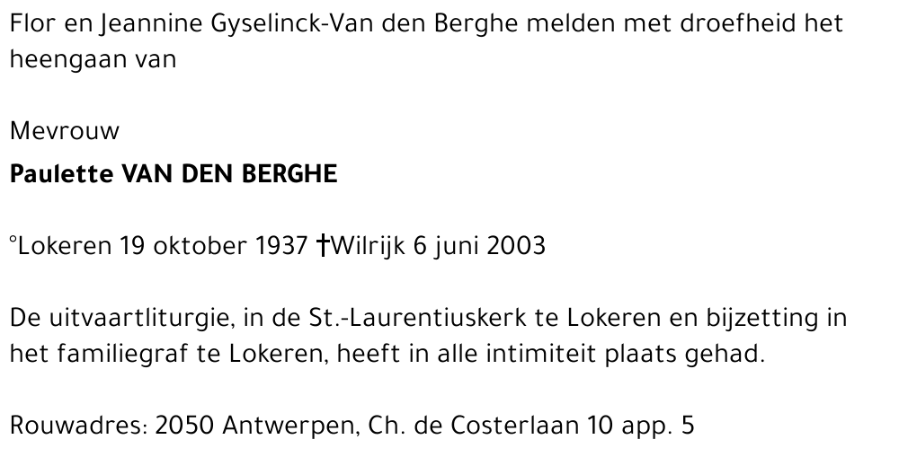 Paulette VAN DEN BERGHE