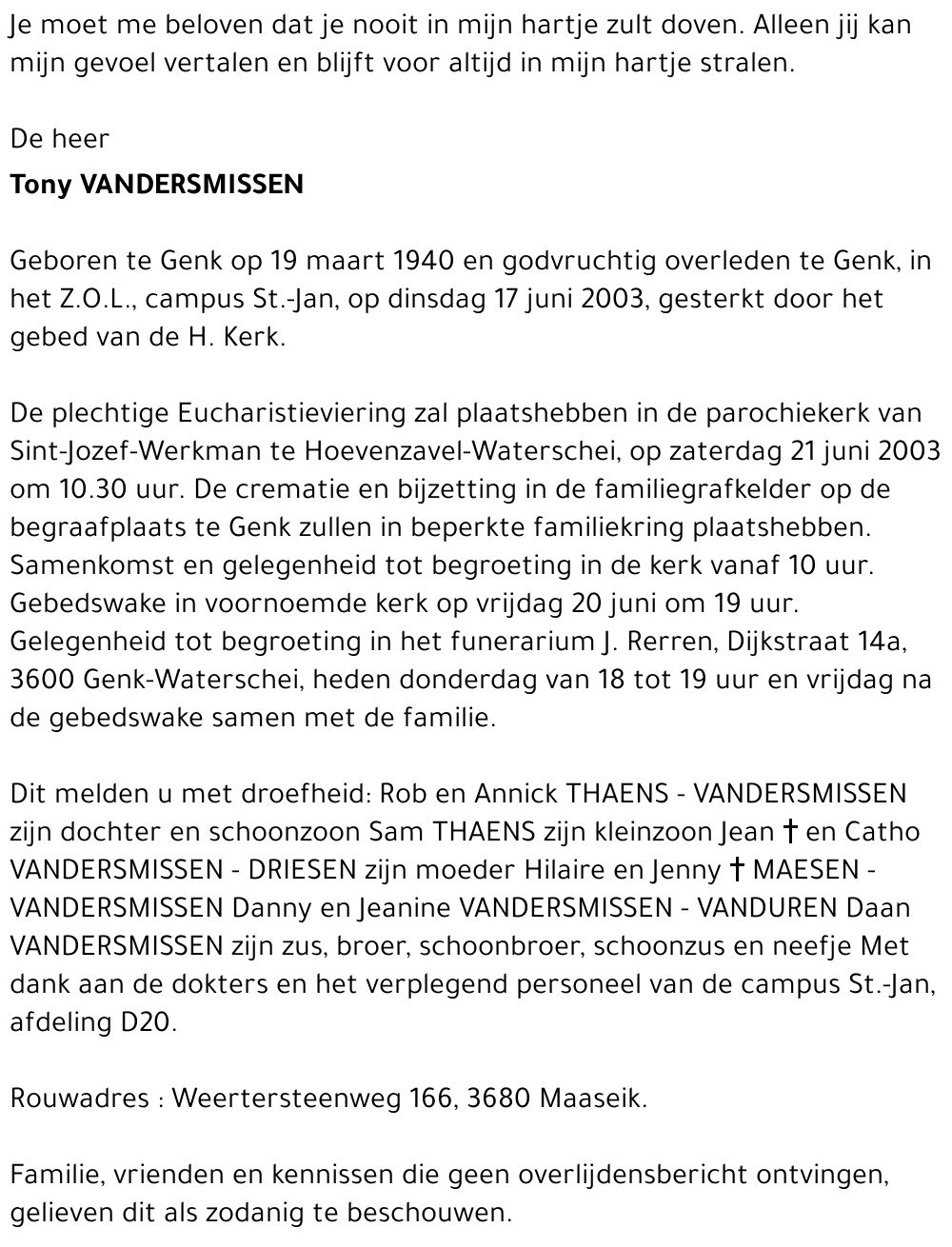 Tony VANDERSMISSEN