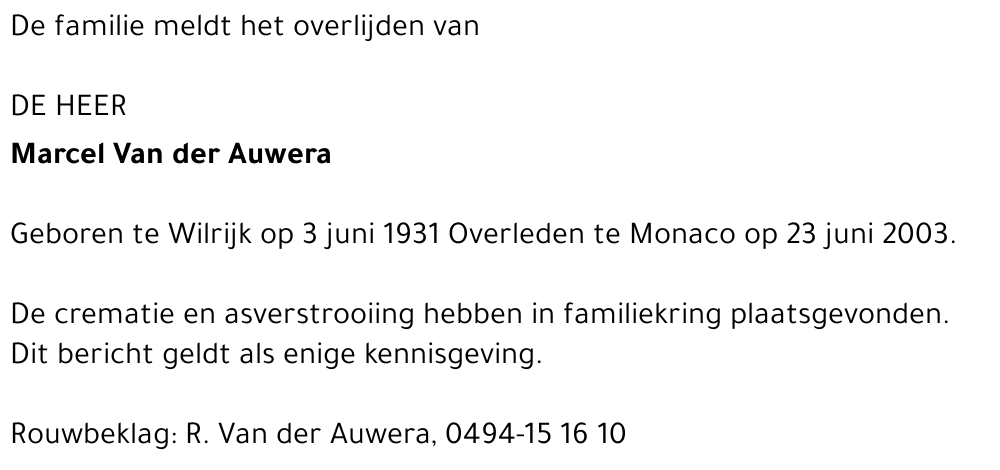 VAN DER AUWERA MARCEL