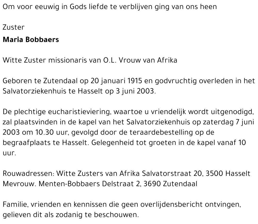 Zuster Maria Bobbaers