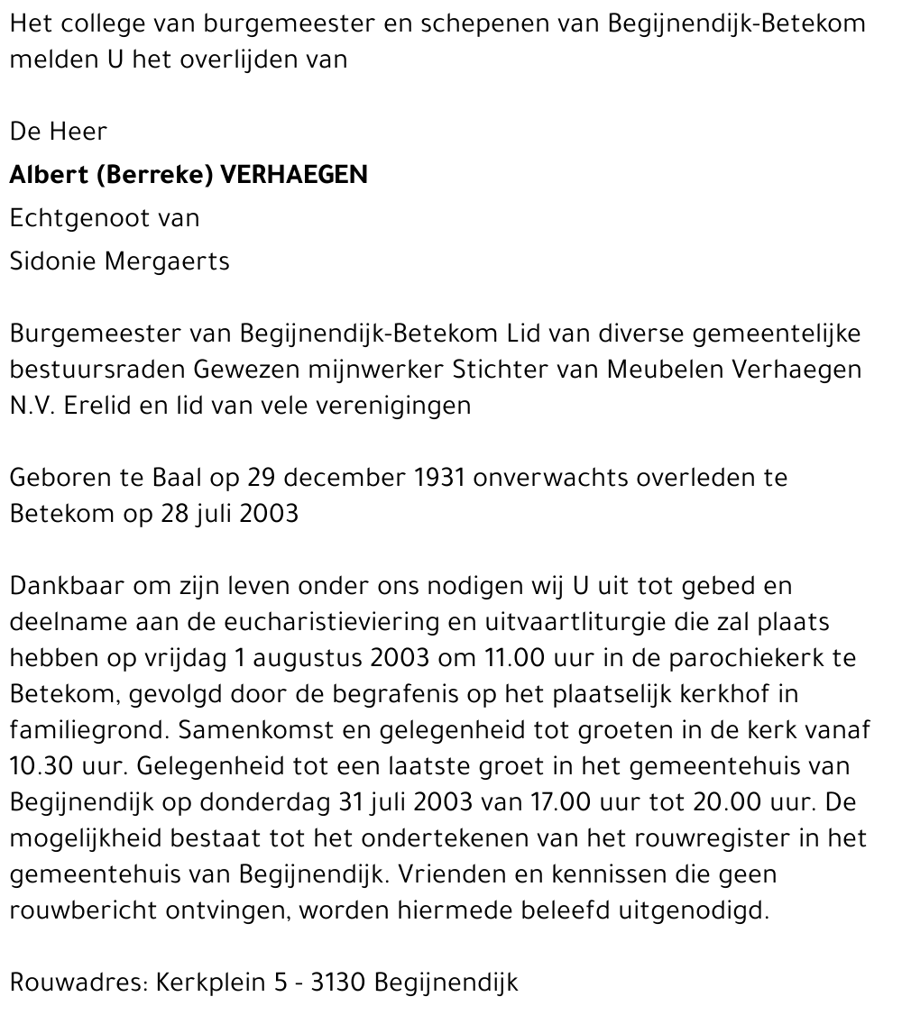 ALBERT (BERREKE) VERHAEGEN