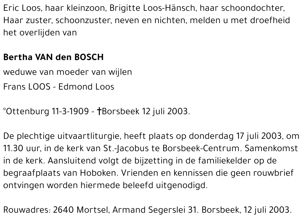 BERTHA VAN DEN BOSCH