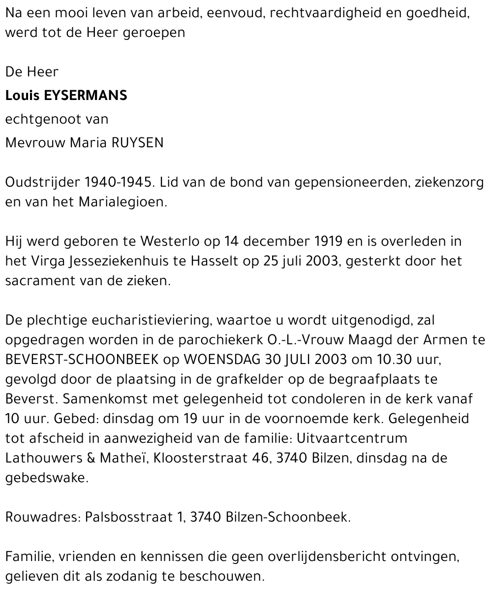EYSERMANS Louis