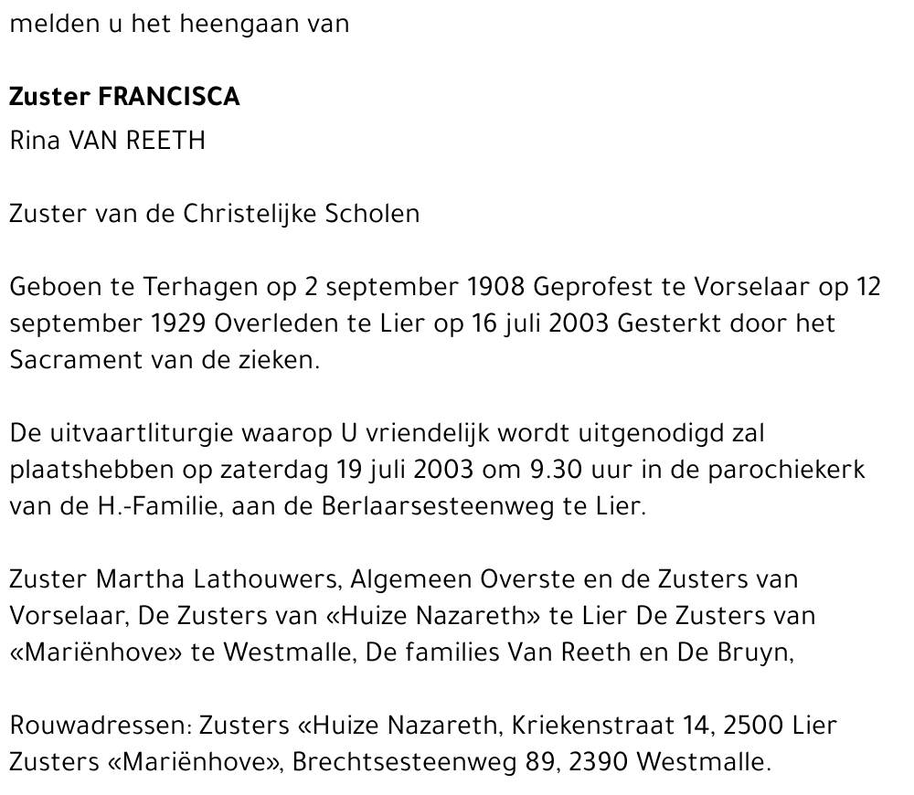 FRANCISCA (RINA VAN REETH)