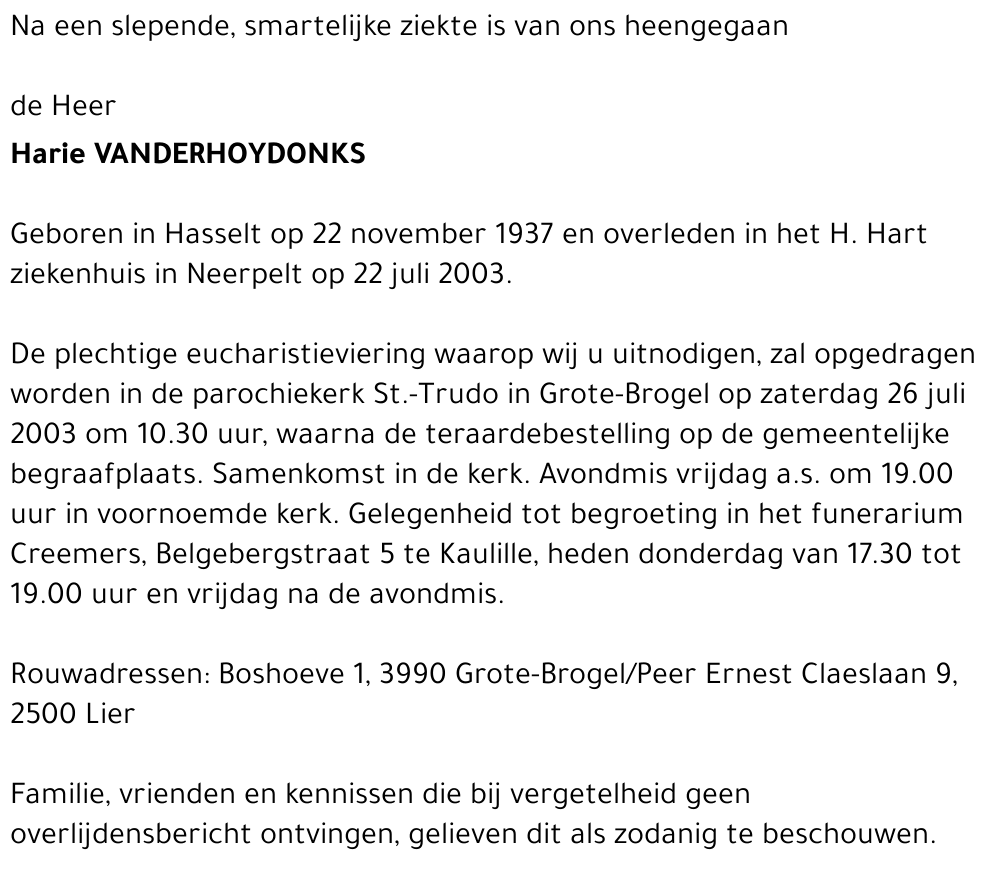 Harie VANDERHOYDONKS