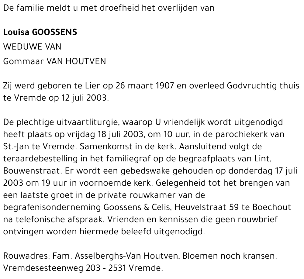 LOUISA GOOSSENS