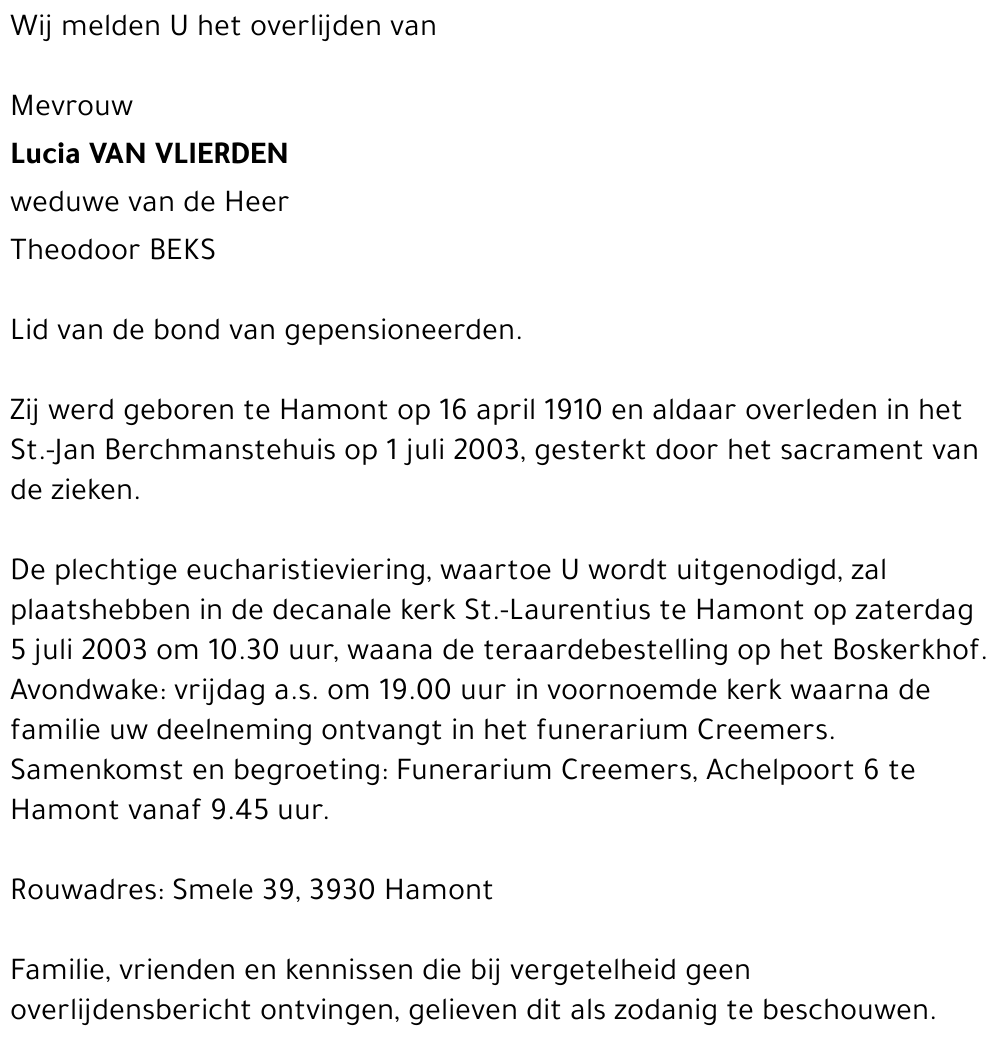 Lucia VAN VLIERDEN