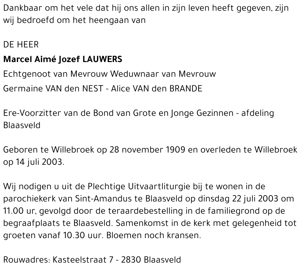 MARCEL AIMÉ JOZEF LAUWERS