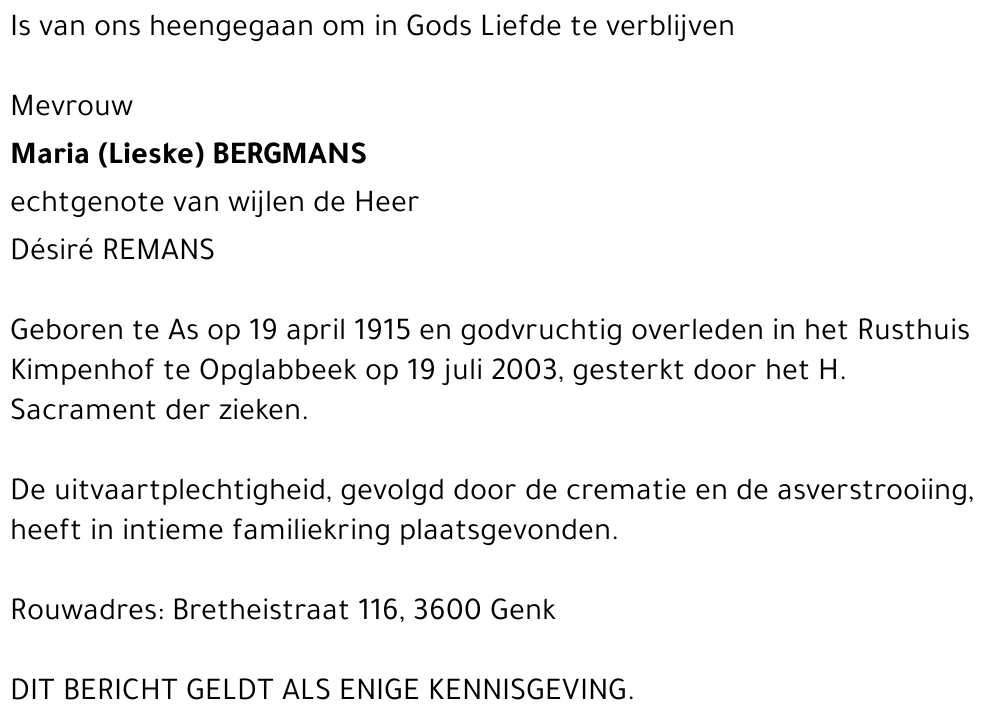 Maria (Lieske) BERGMANS