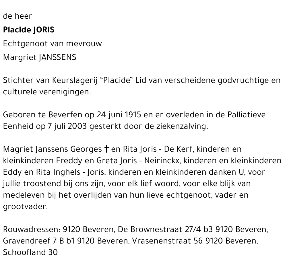 PLACIDE JORIS