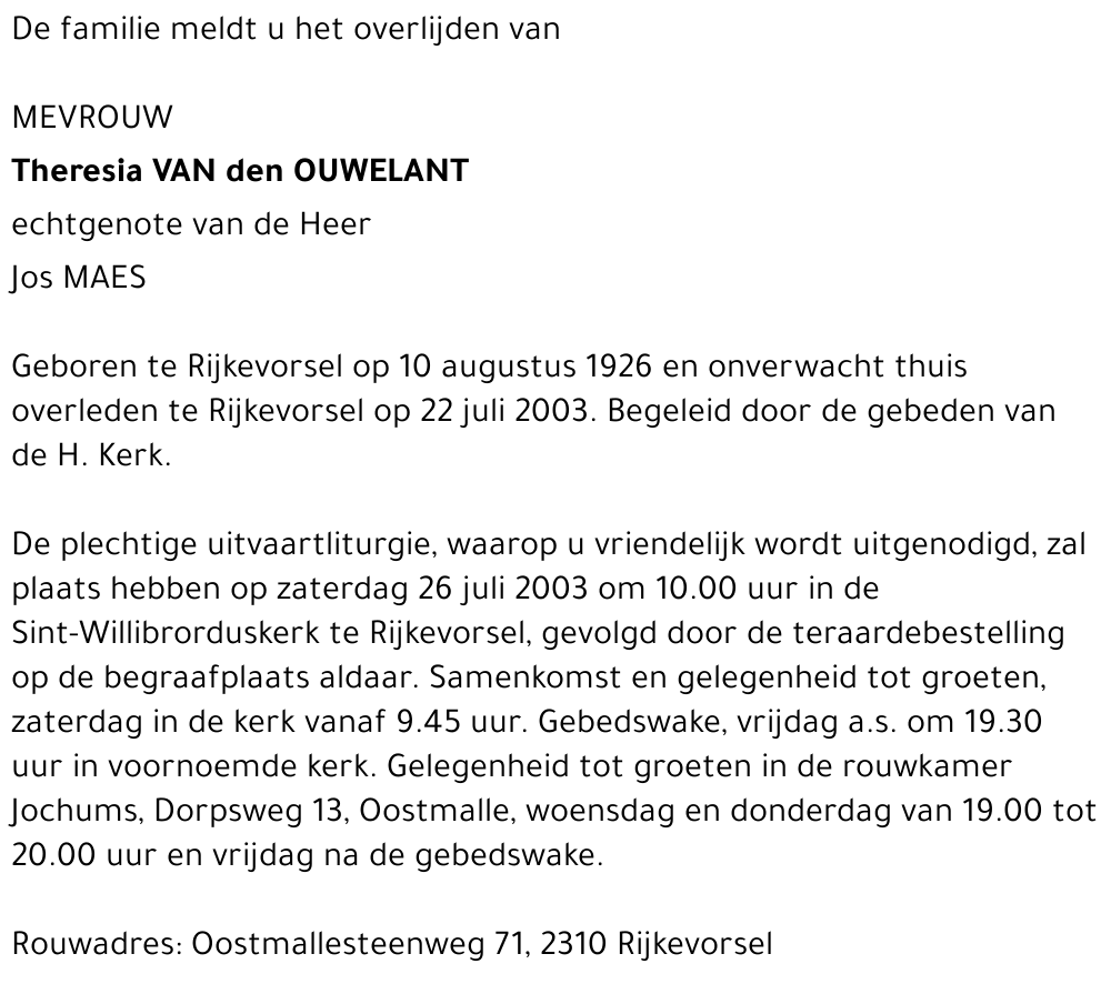 THERESIA VAN DEN OUWELANT
