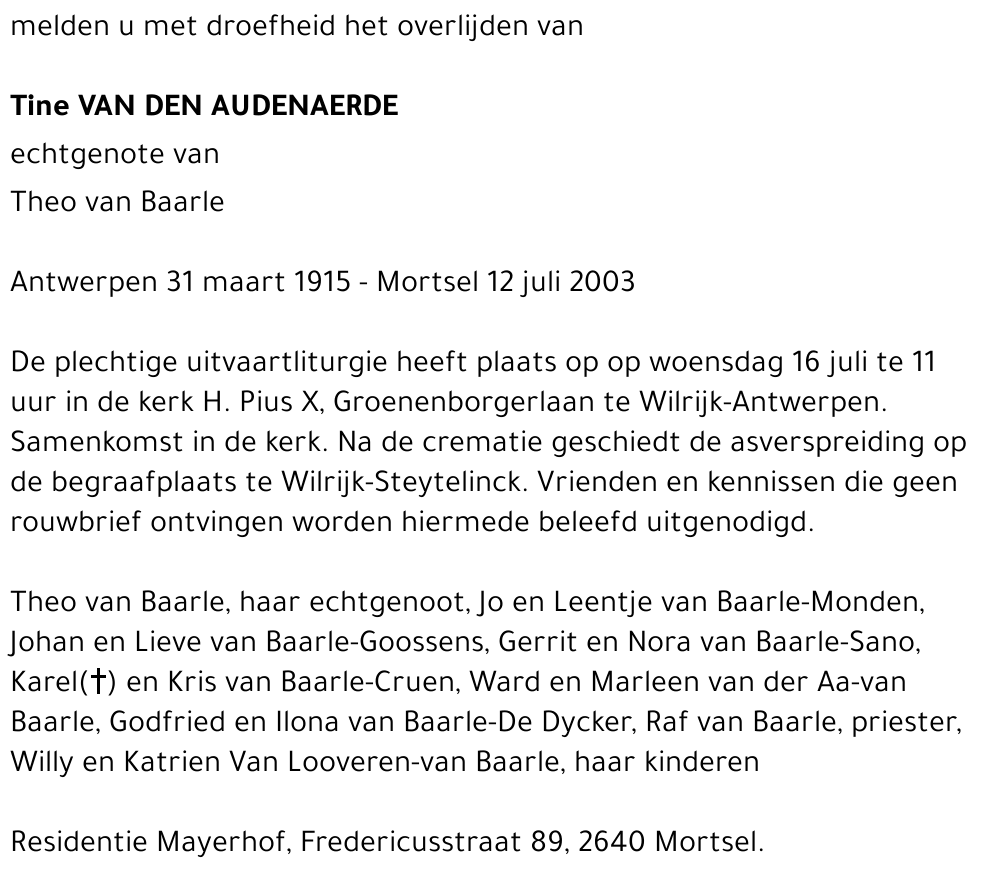 Tine VAN DEN AUDENAERDE
