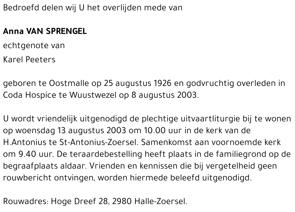 Anna VAN SPRENGEL