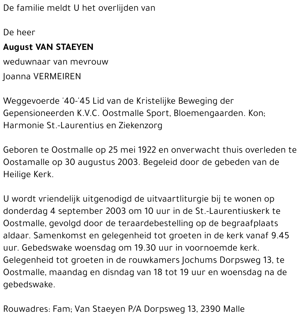 August Van Staeyen
