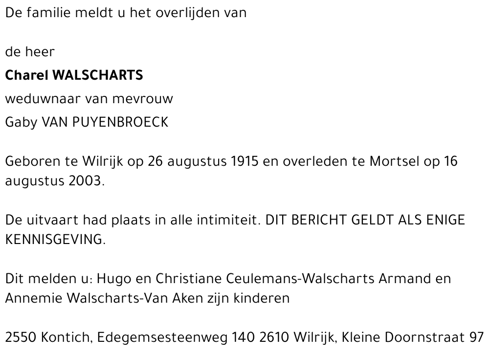 CHAREL WALSCHARTS