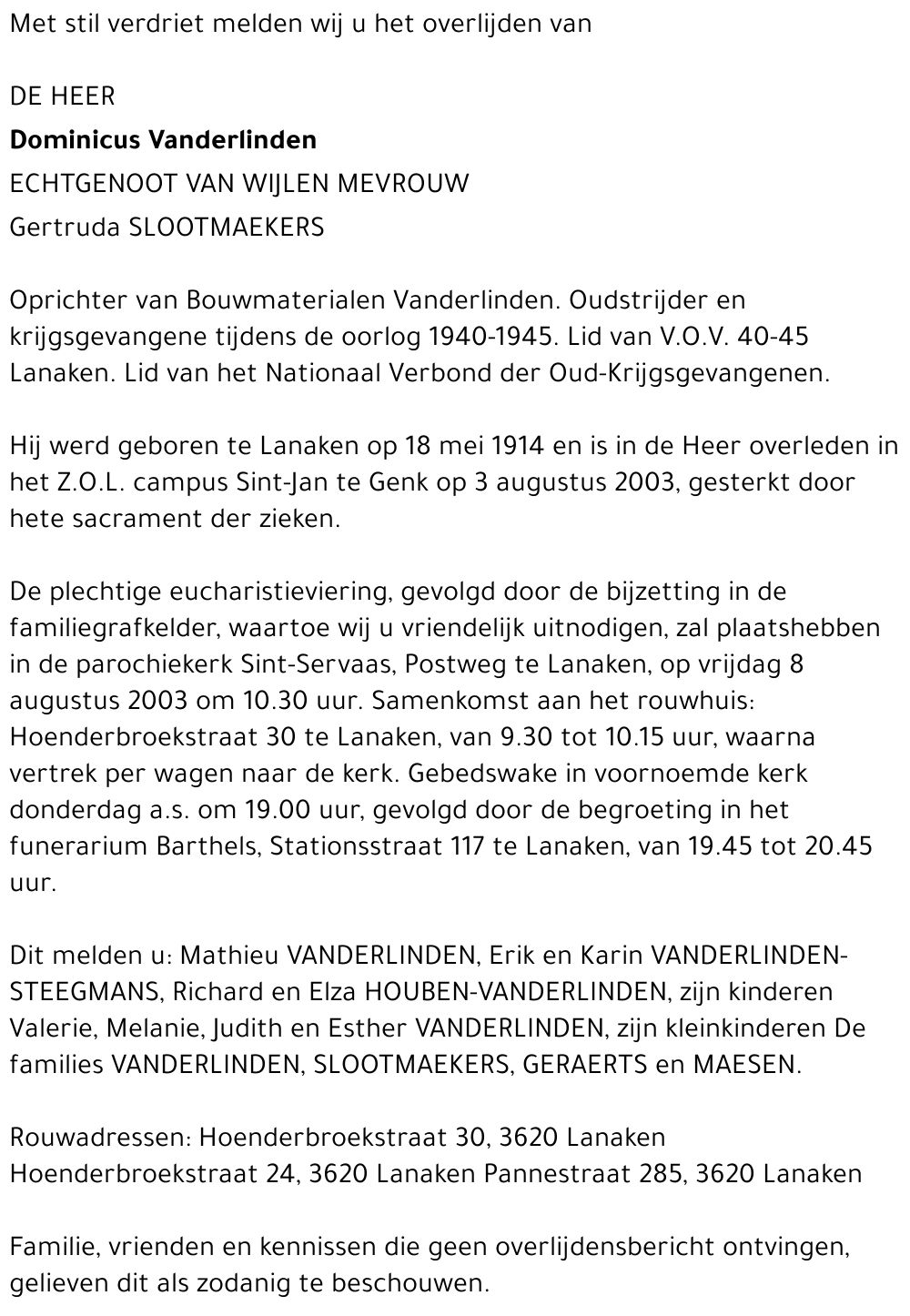 Dominicus Vanderlinden