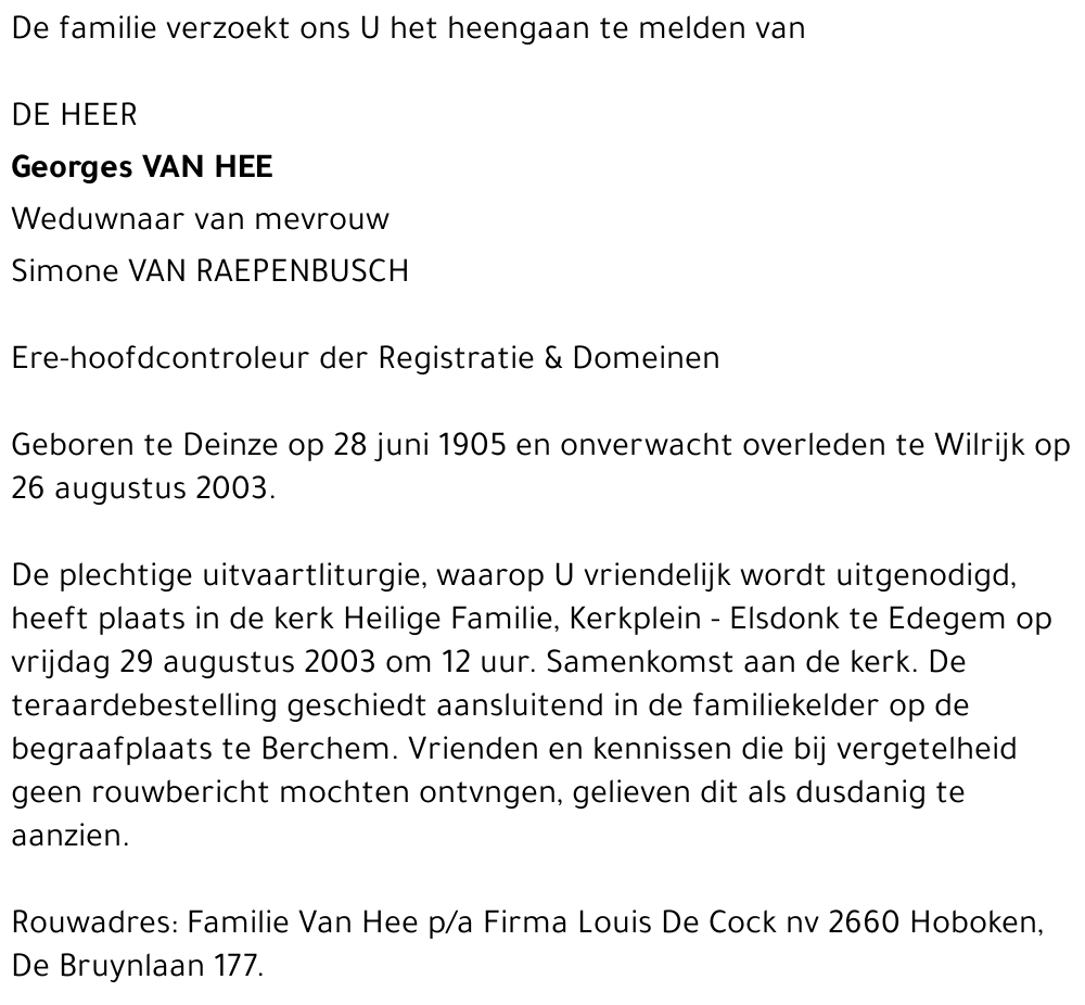 GEORGES VAN HEE