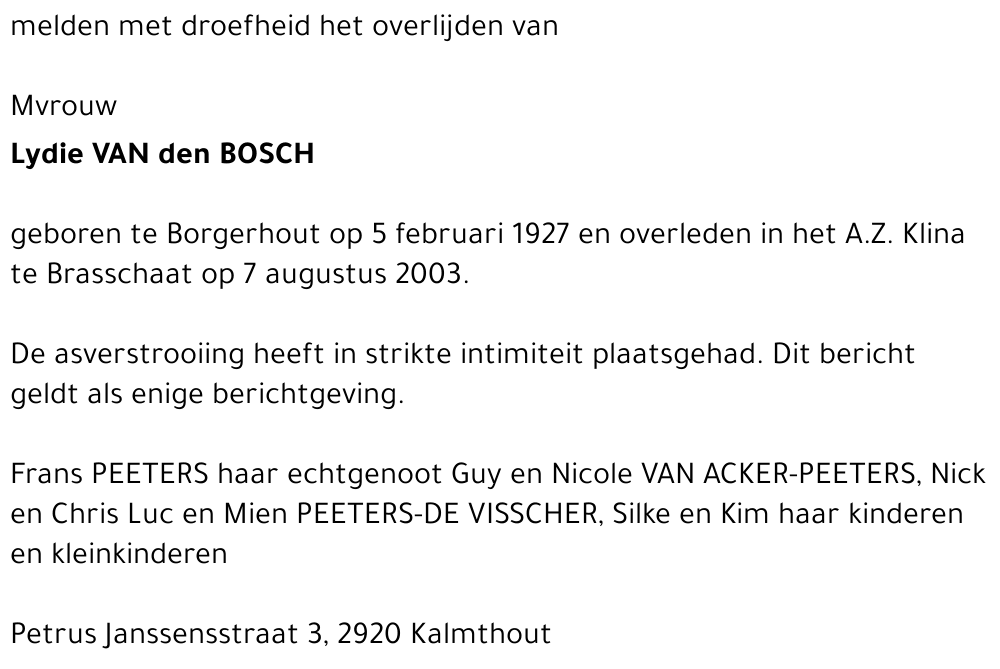 LYDIE VAN DEN BOSCH