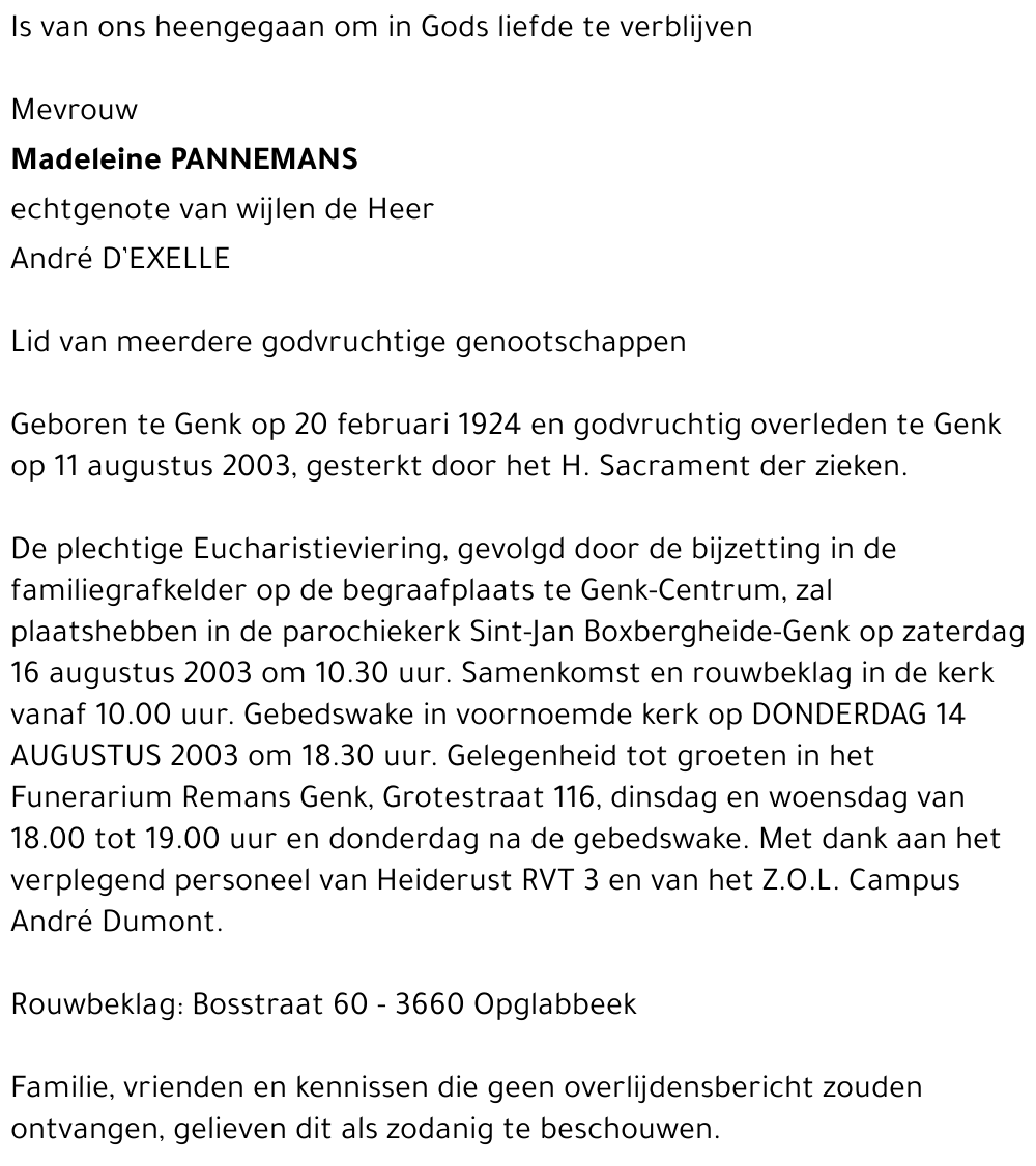 Madeleine PANNEMANS