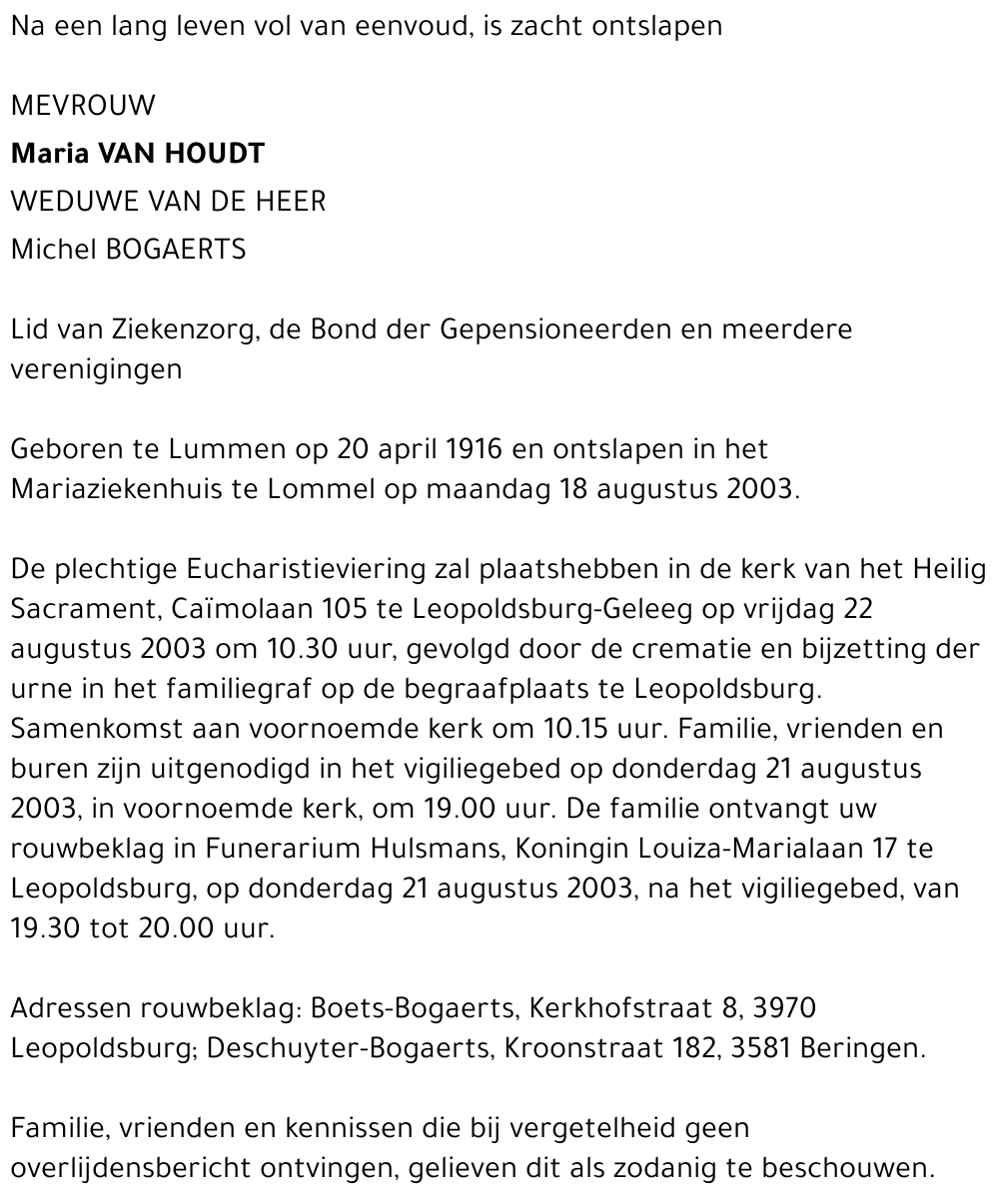 Maria Van Houdt