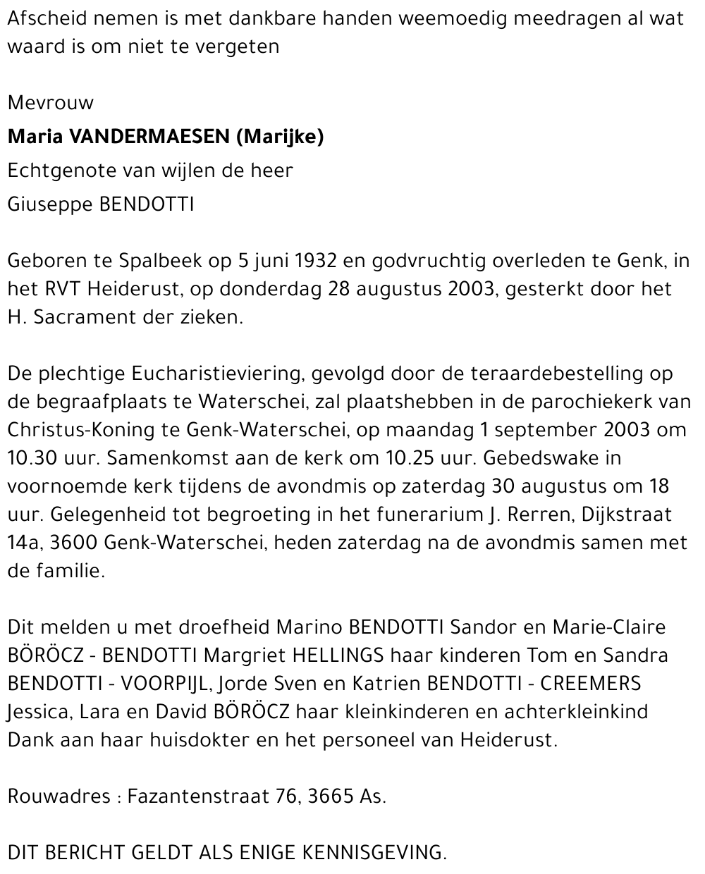 Maria VANDERMAESEN