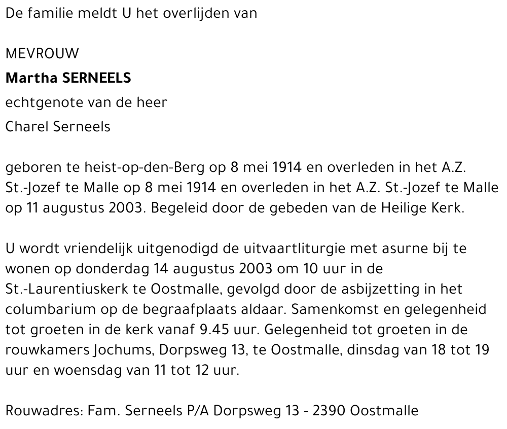 MARTHA SERNEELS