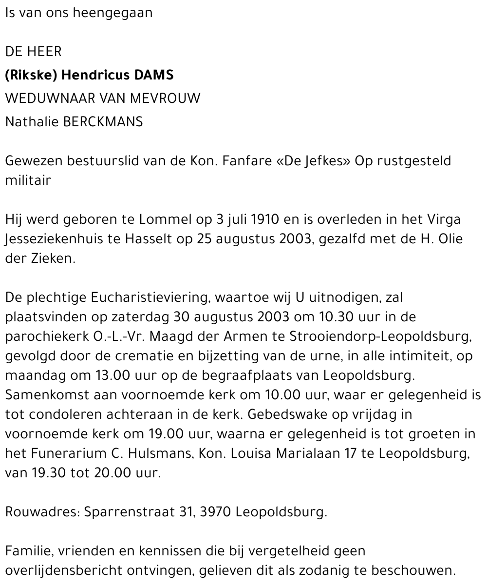 (Rikske) Hendricus Dams