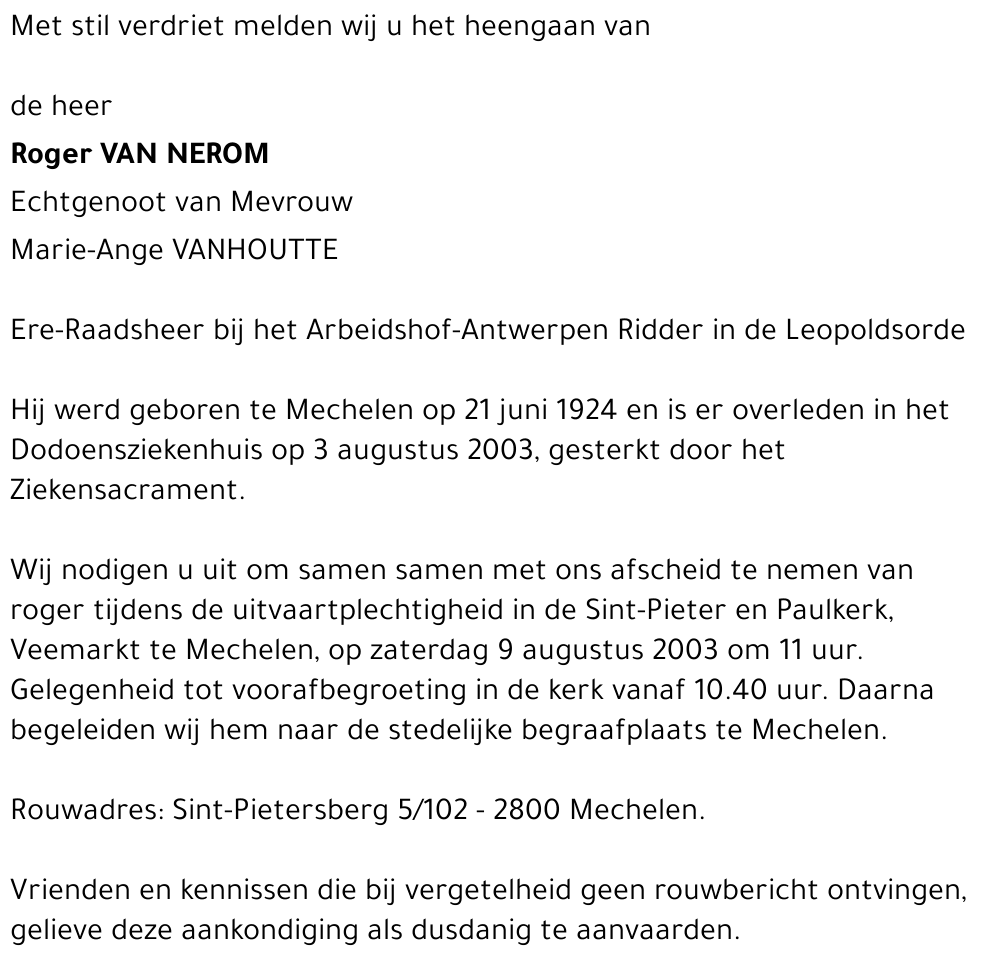 ROGER VAN NEROM