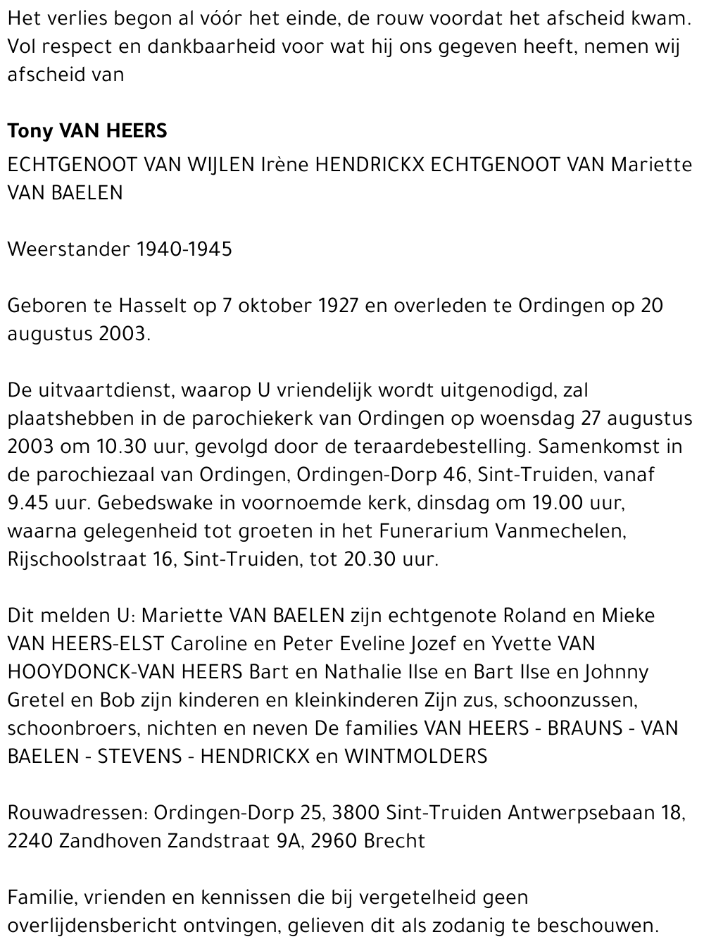 Tony Van Heers