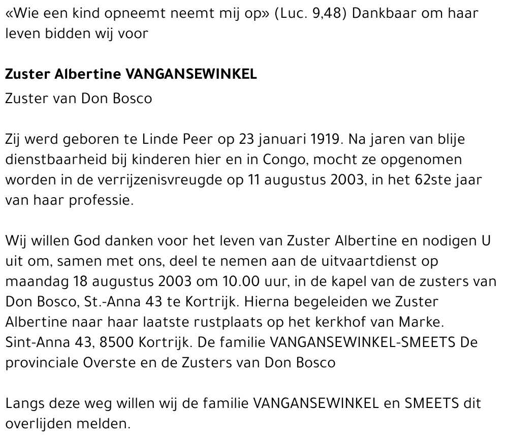 Zuster Albertine Vangansewinkel