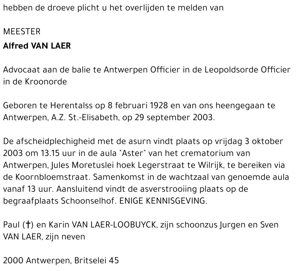 ALFRED VAN LAER