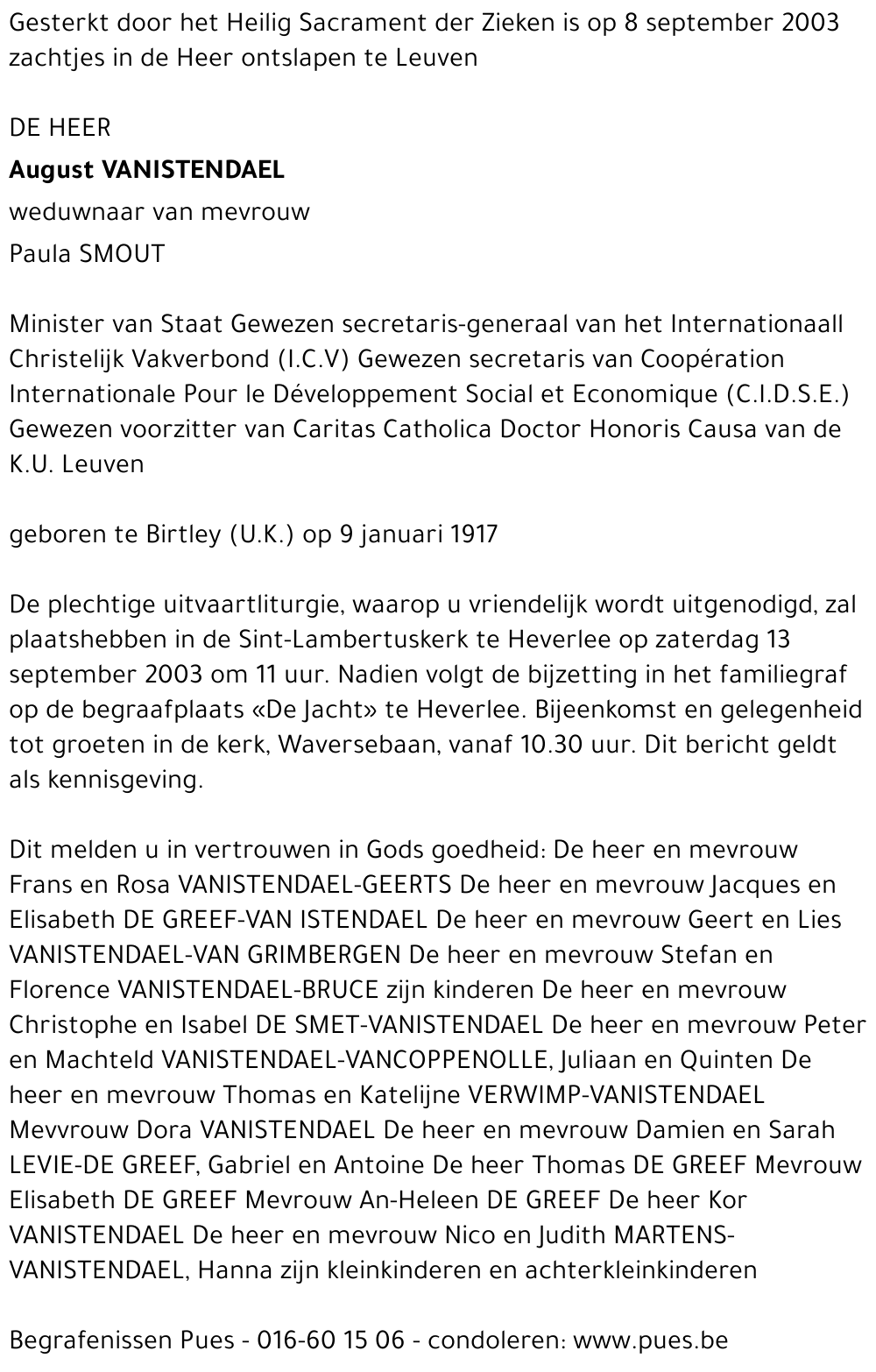 AUGUST VANISTENDAEL