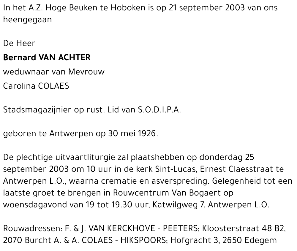Bernard VAN ACHTER