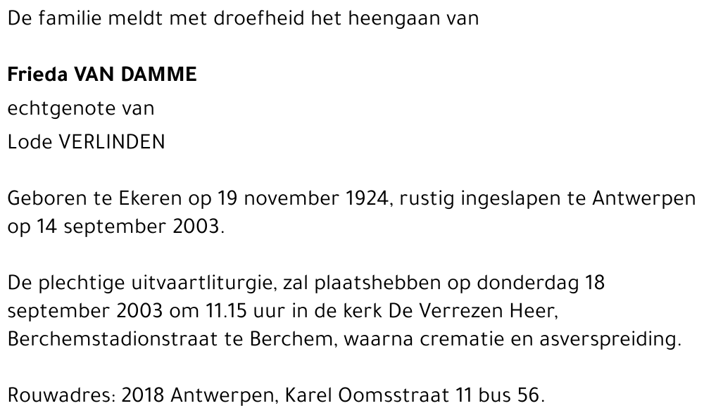 FRIEDA VAN DAMME
