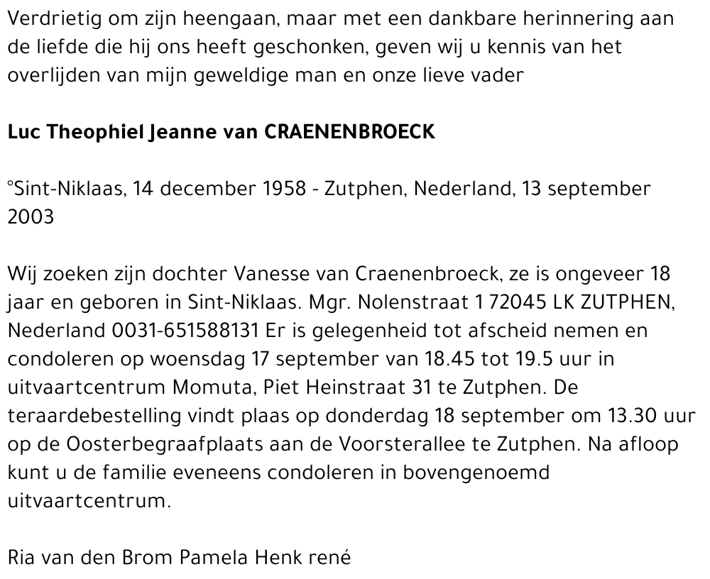LUC THEOPHIEL JEANNE VAN CRAENENBROECK
