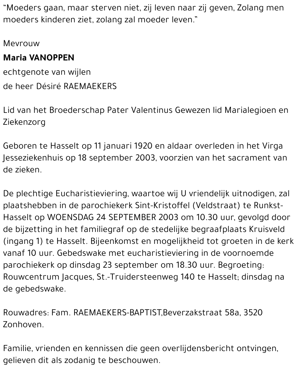 Maria Vanoppen