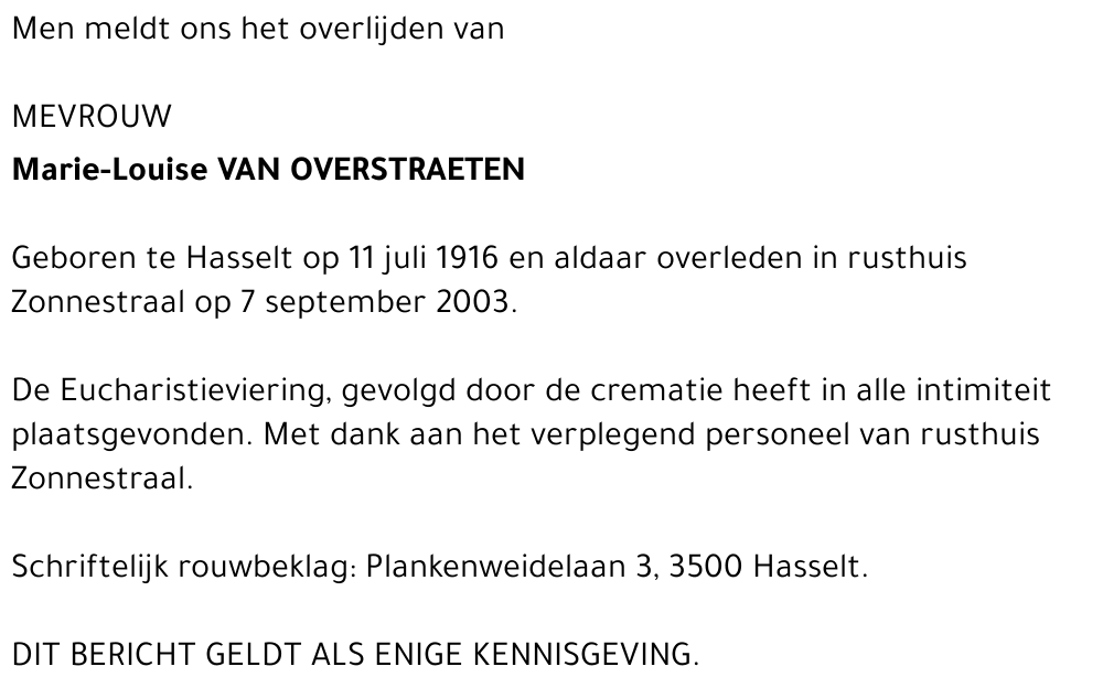 Marie-Louise Van Overstraeten