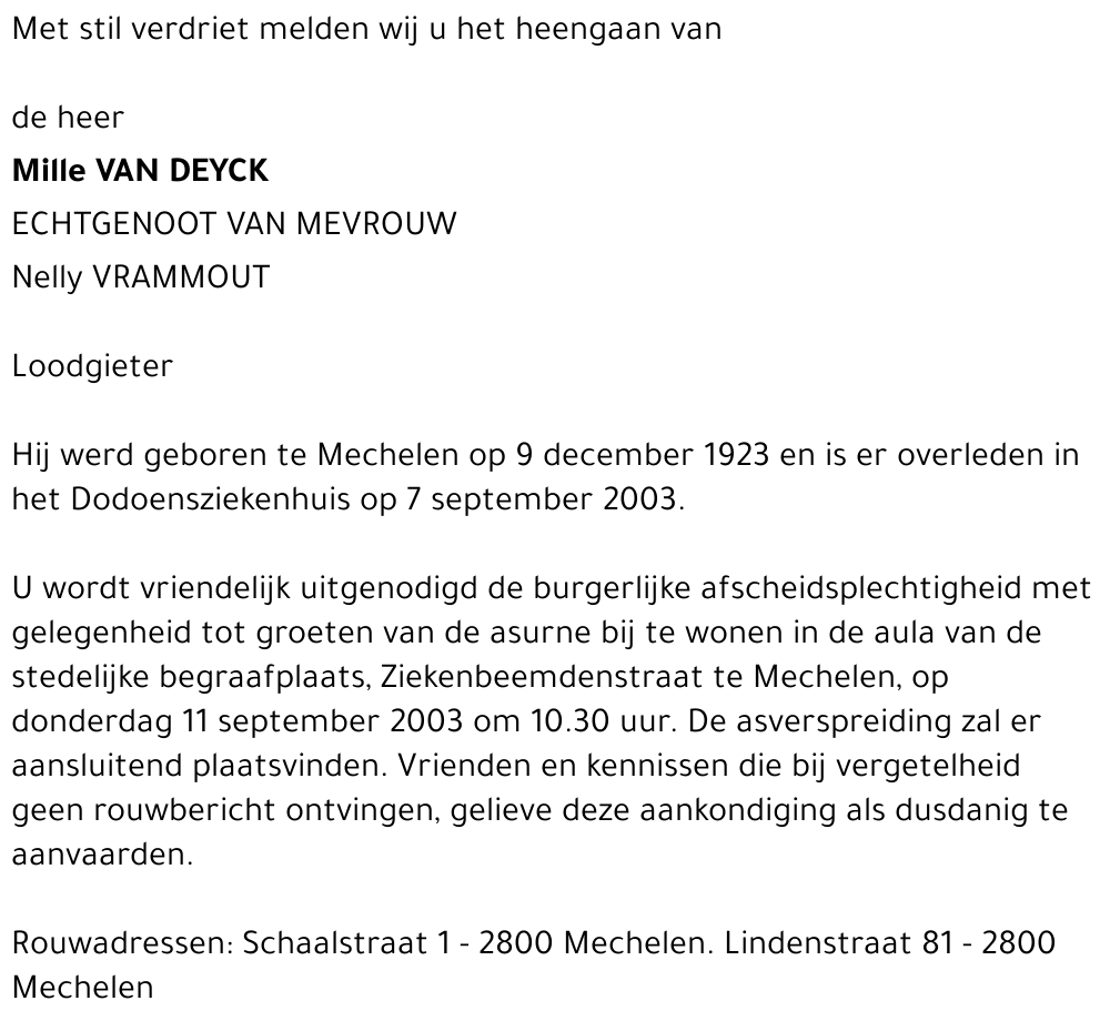 MILLE VAN DEYCK