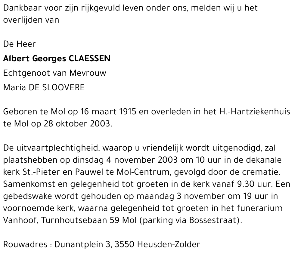 ALBERT GEORGES CLAESSEN