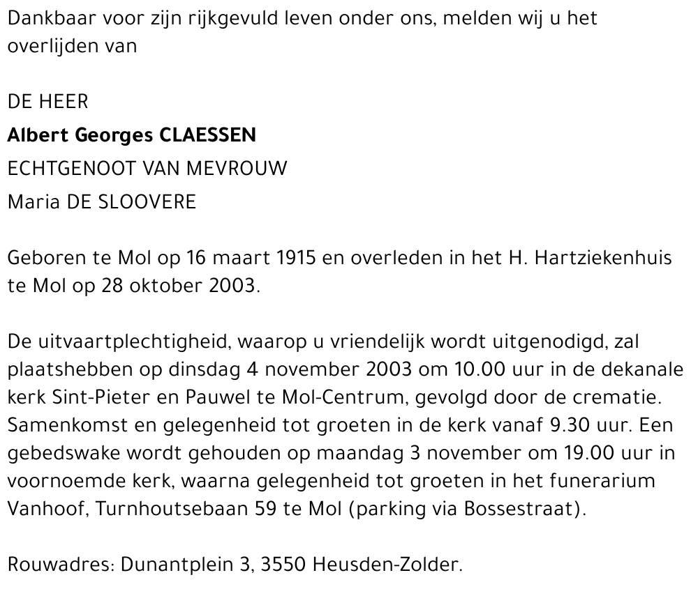 ALBERT GEORGES CLAESSEN