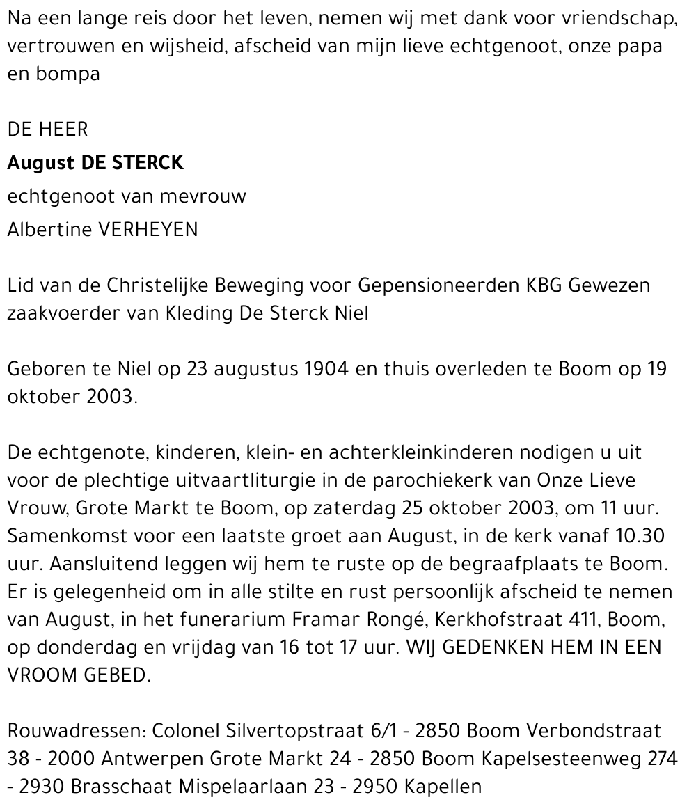 AUGUST DE STERCK