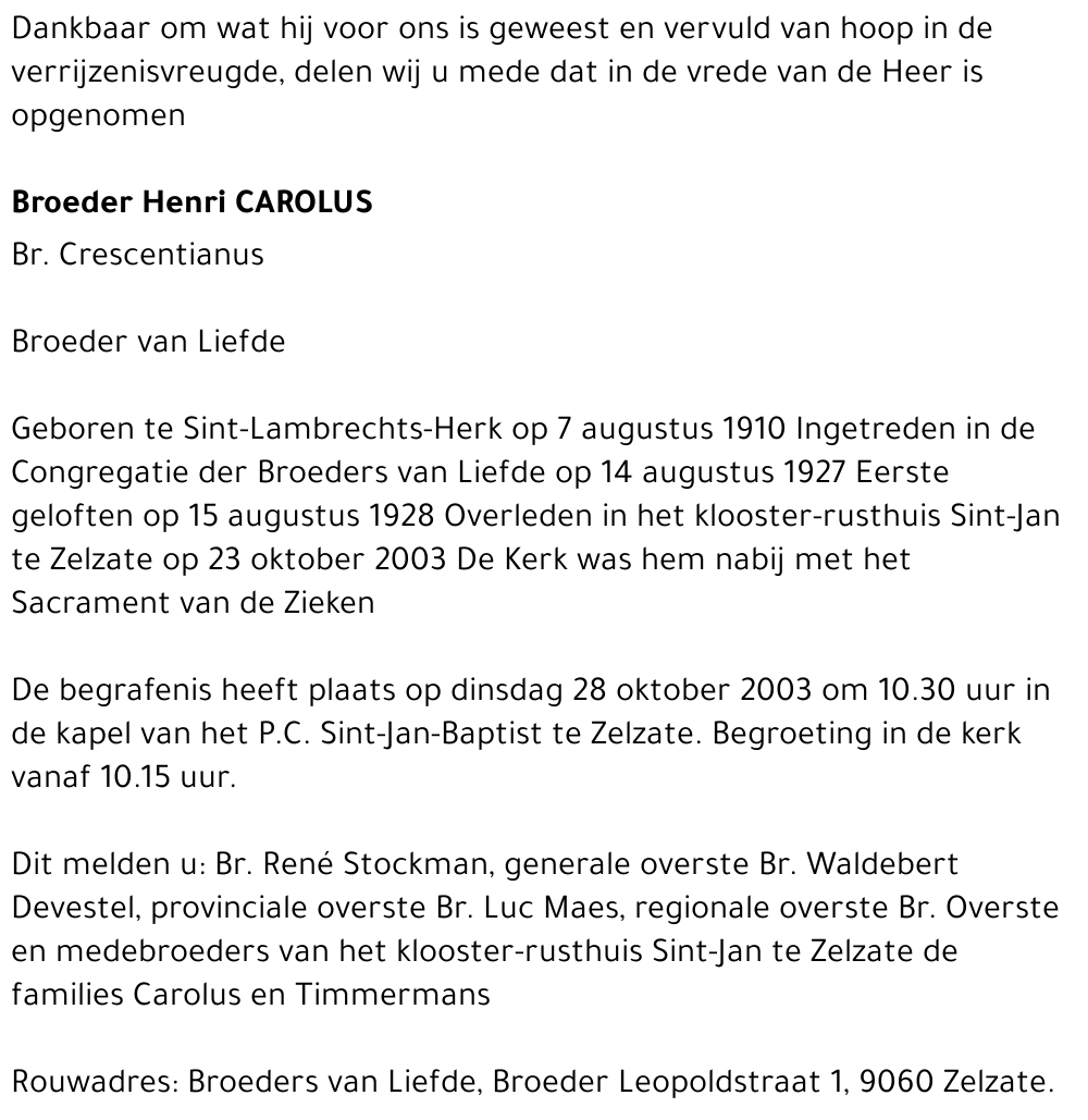 BROEDER Henri CAROLUS