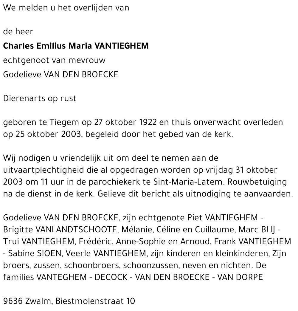 CHARLES EMILIUS MARIA VANTIEGHEM