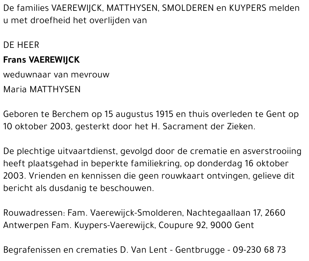 FRANS VAEREWIJCK