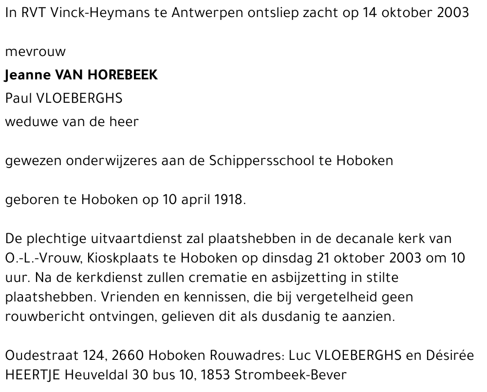 Jeanne VAN HOREBEEK
